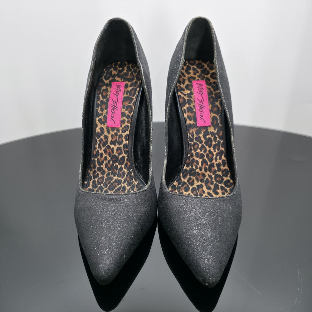 Y2K Betsey Johnson Black Glitter Stiletto Heels Women’s 7M Party Club Pumps - Picture 4 of 9